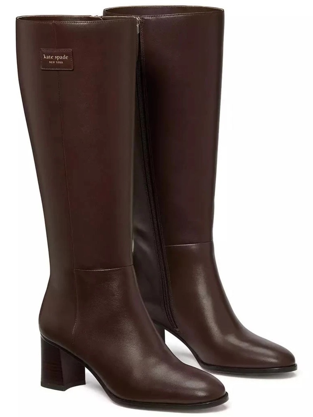 kate spade Dark Brown Leather Knee-High Block-Heel Boots